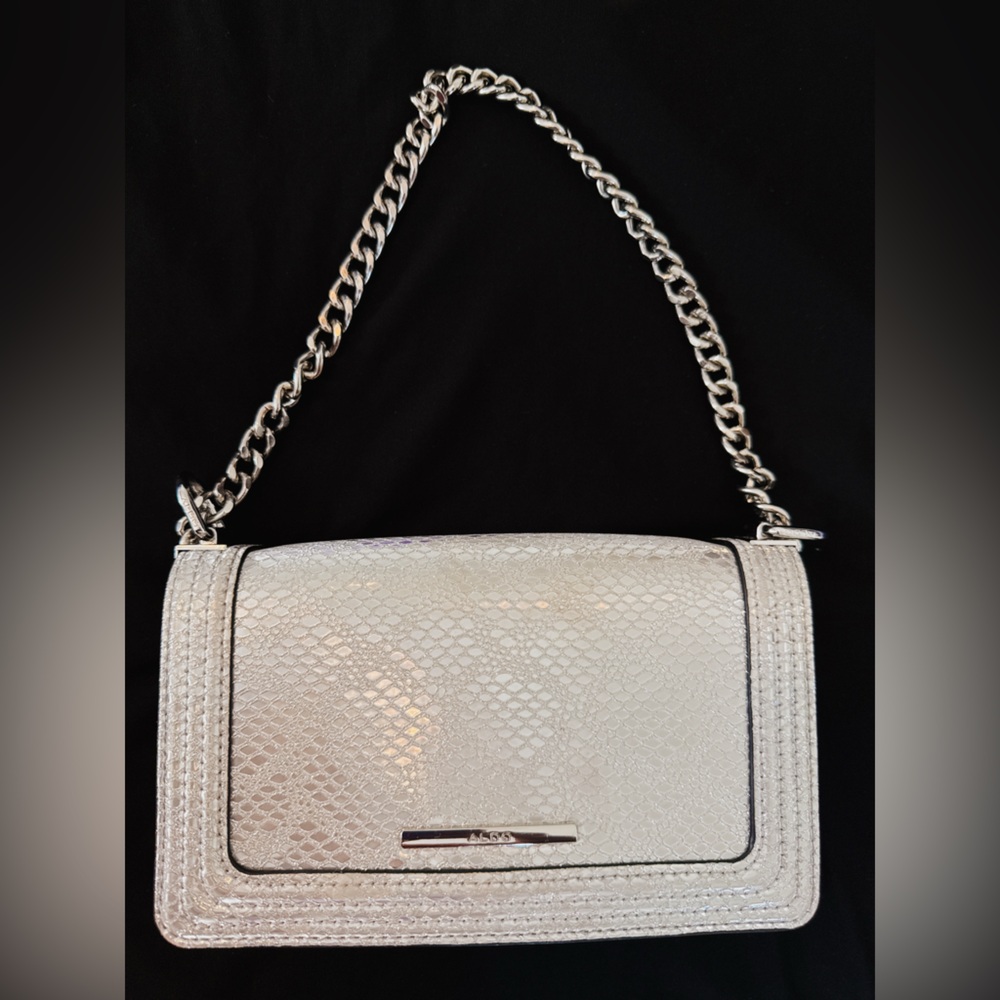 Aldo silver Snake Print Clutch with Chain